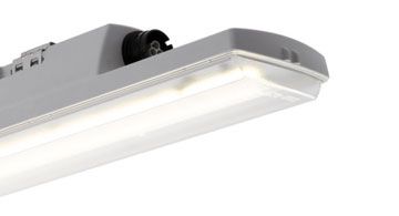 Eine moderne LED-Feuchtraumleuchte in rechteckiger Form, geeignet für industrielle Anwendungen.